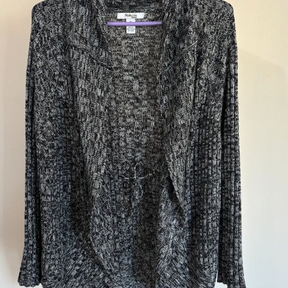 Style and Co Woman Sweater Open-Front Cardigan Black White Acrylic Womens 1X - Picture 4 of 12
